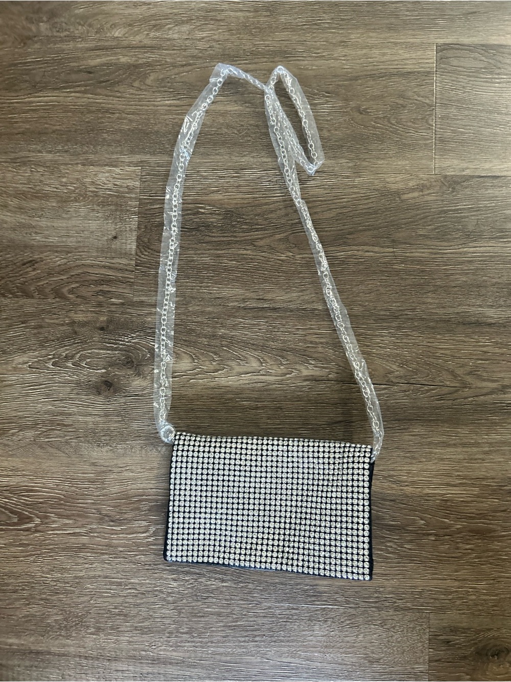 Amber Sceats Crystal and Black satin Crossbody Bag with silver detachable chain